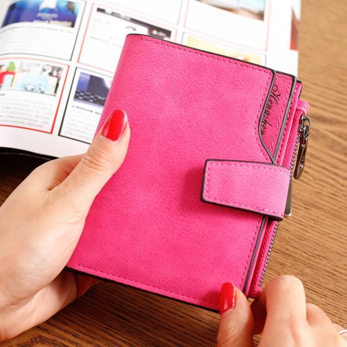 Portefeuille Mini Pour Femme En Cuir PU - Porte Cartes, Monnaie | Format Compact Rose Avec Motif Chat
