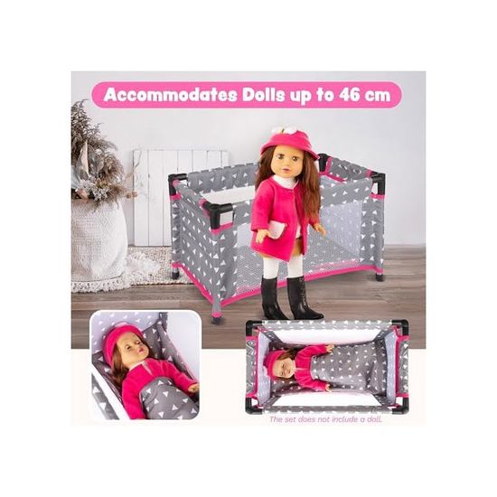 Lit De Poupée Voyage Kinderplay – Pliable, Sac Inclus – Pour Poupées Jusqu’à 46 Cm – Rose