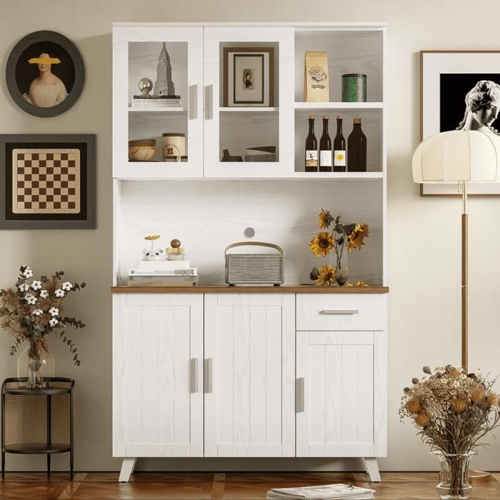Buffet Salon HOMCOM Bois Blanc Chêne Clair - 2 Portes, étagères Réglables, Meuble Rangement Salon Salle à Manger - Design Moderne