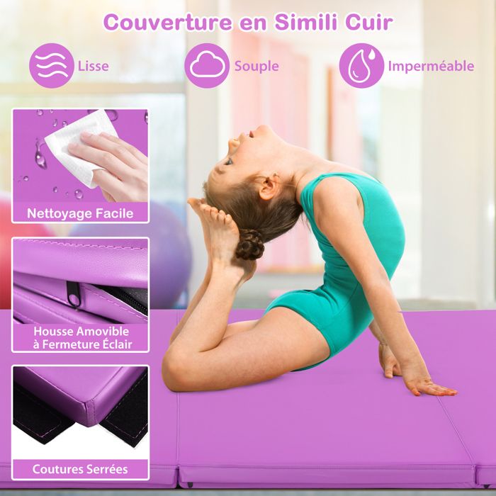 Tapis De Gymnastique Pliable GOPLUS - Mousse EPE, Housse PVC - Se Transforme En Cube Incliné - Portable Avec Poignée
