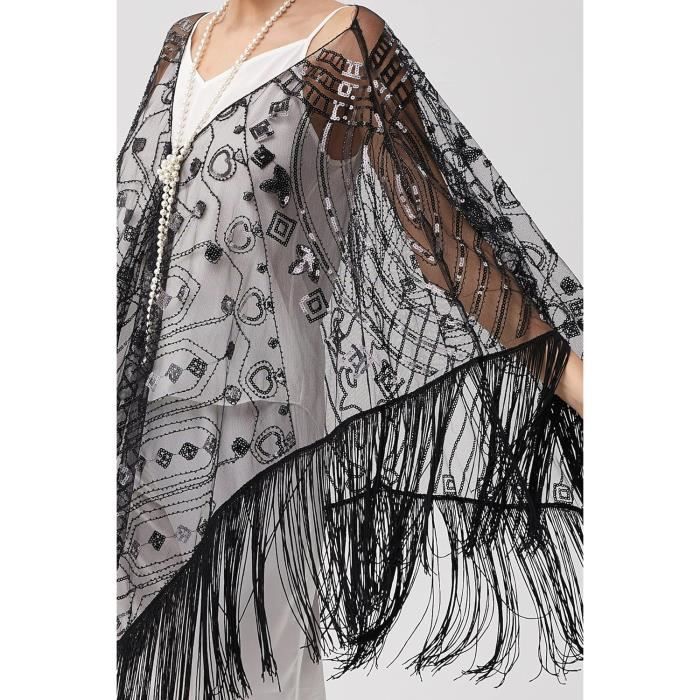Capelet Vintage à Paillettes Et Perles Noir - Châle Années 1920 Pour Soirée, Mariage, Déco Fête - 5