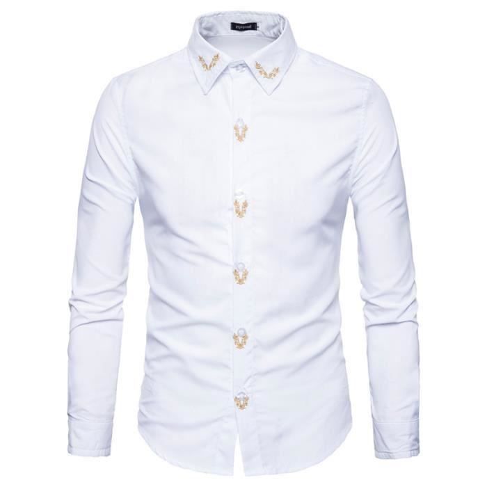 Chemise Homme Mode Simple Couleur unie Decoration a la broderie Lapel Manches longues Noir Cdiscount Pret a Porter
