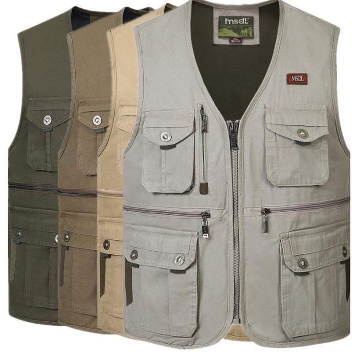 KTWOLEN Gilet De Pêche Homme Multi-Poches - Veste Sans Manches Journaliste Plein Air