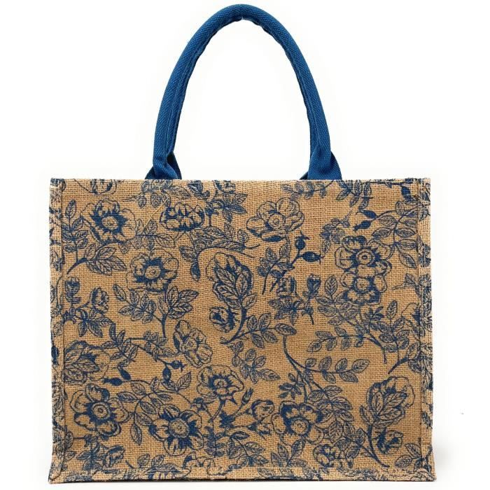 Sac à main en jute LE TOTE Bohème OH MY BAG Femme Bleu Zippée  Peut contenir un format A4