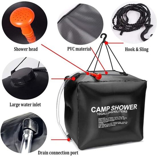 avec Tuyau Amovible et Interrupteur Marche/arrêt Sac de Douche Solaire de Douche de Camping 10 gallons / 40L Douche de Jardin Solaire Portable pour Nager en Plein air Voyage randonnée avec Tuyau Amovible et Interrupteur Marche/arrêt Sac de Douche Solaire de Douche de Camping 10 gallons / 40L Douche de Jardin Solaire Portable pour Nager en Plein air Voyage randonnée