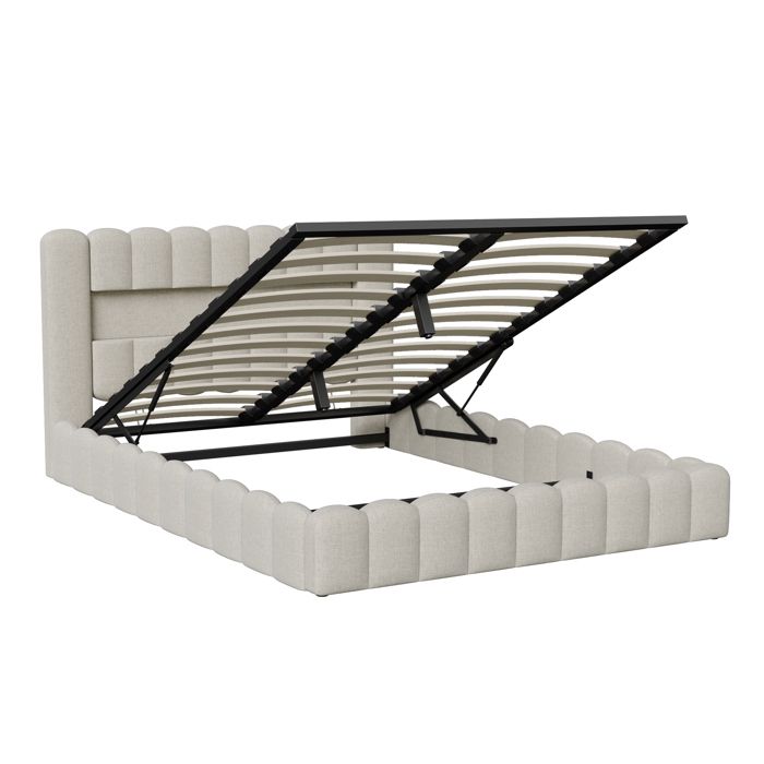 MOTUZP Lit capitonné, 140 x 190 cm, lit double avec LED et station de