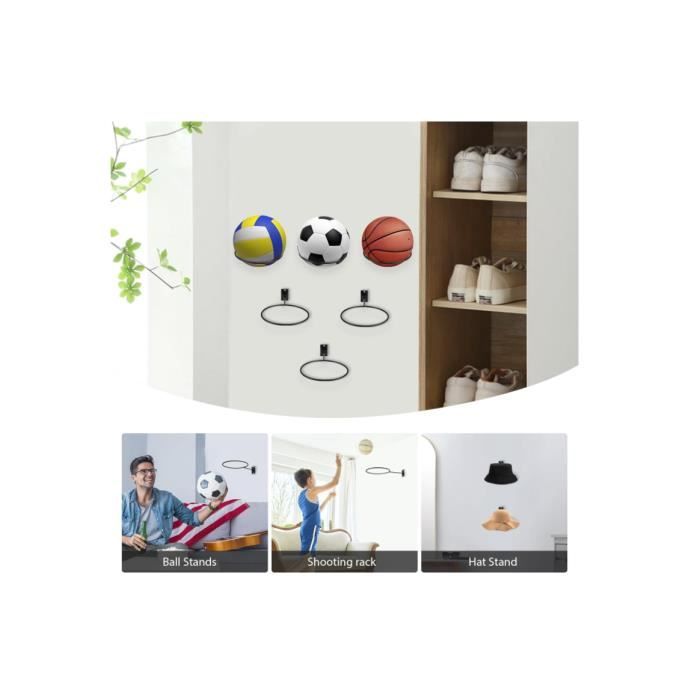 6 Pièces Support Mural Pour Ballon En Métal Noir - Porte Ballon Basket, Rugby, Football, Volleyball Avec