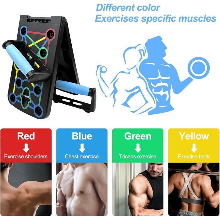 Push Up Bord pliable Gymtek® avec Bandes de résistance - Push de pompes