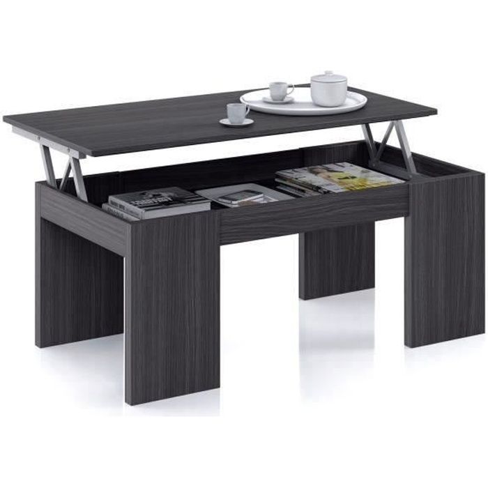 KENDRA table basse grise transformable, plateau relevable