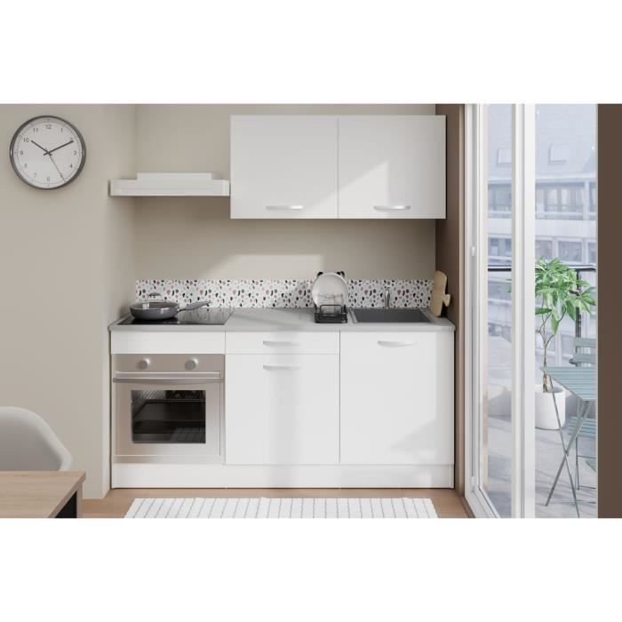 Cuisine complète OSLO - L 180cm - Blanc Mat - Plan de travail inclus