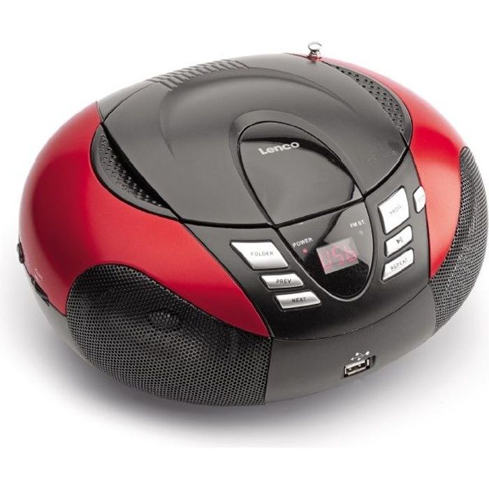 Radio CD Portable LENCO SCD-37 Rouge avec Lecteur MP3/ WMA, Port USB et Radio FM Analogique