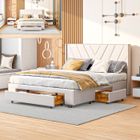 Lit 140x190 cm - NMONET - 3 tiroir - tissu en lin - cadre de lit double 140x190 cm - 140 x 190 cm - beige