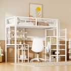 SPKSW Lit mezzanine enfant 90x200 avec échelle de sécurité et armoire - Blanc - Métal