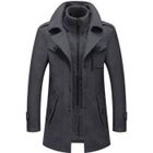 BRAND Manteau Homme en Laine Chaud Court Epais Business Manteau Manteau Caban élégant Pardessus avec Col en Fourrure Amovible Gris-1