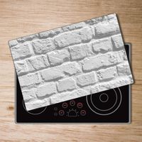 Tulup Glass Planche découper avec couvercle protecteur pour cuisine résistant chaleur 80x52 cm - „Mur De Briques Verre Gris”