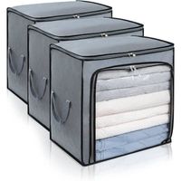 Housse de rangement en coton Set de 3 pour couettes, vêtements et fenêtre transparente - gris foncé