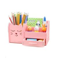 Porte-stylo de rangement soigné pour bureau Porte-stylo pour enfants rose Boîte de rangement de rangement en bois fixe pour bureau,