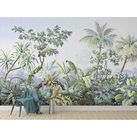 Papier Peint Panoramique jungle Soie,Tropical Rainforest Coconut Tree Poster Geant Mural Personnalisé 3D pour Salon Chambre