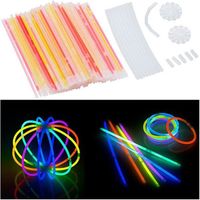 100 tubes lumineux fluorescents 20 cm / 6 coloris avec raccords