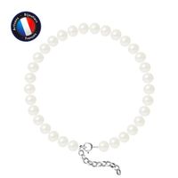 PERLINEA - Bracelet - Véritable Perle de Culture d'Eau Douce Semi-Ronde 6-7 mm Blanc Naturel - Argent 925 Millièmes - Bijoux Femme