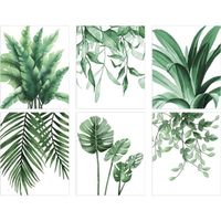 Lot De 6 Affiches Toile Botanique Vertes 20x25 Cm – Impressions Végétales Sans Cadre Pour Déco Murale Nature
