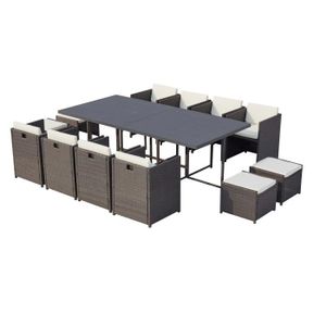 Ensemble table et chaise de jardin Salon de jardin encastrable - 12 places - SUNSET  - Concept Usine - Résine tréssée et aluminium - contemporain - Gris/Blanc