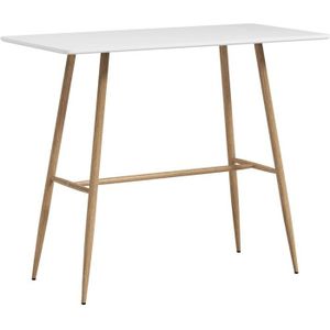 MANGE-DEBOUT Table de bar rectangulaire style scandinave - dim. 120L x 60l x 98H cm - châssis piètement acier aspect bois plateau MDF blanc