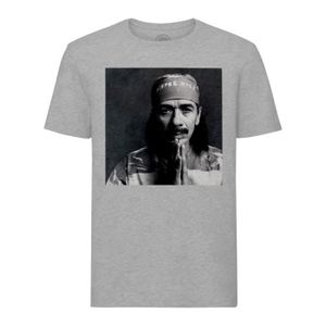 T-SHIRT T-shirt Homme Col Rond Gris Carlos Santana Groupe de Musique Vieille Affiche Rétro Poster Vintage