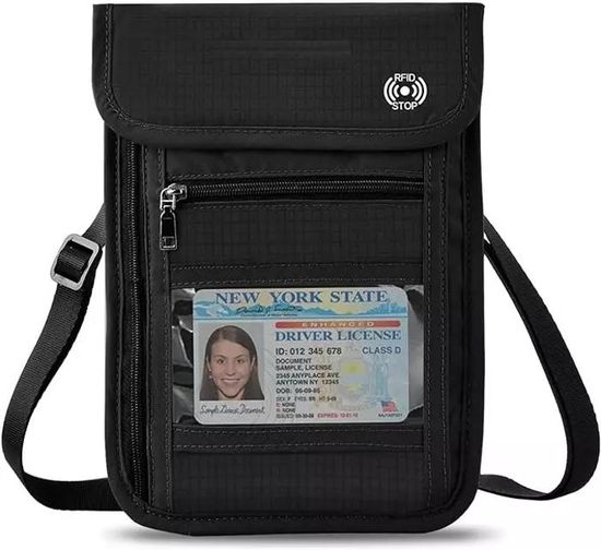 Protection Passeport Portable Pochette Ceinture Voyage Sofore - Anti-Vol RFID | Pour Passeport, Téléphone, Argent | Noir | 23x17cm Pochette Antivol Voyage