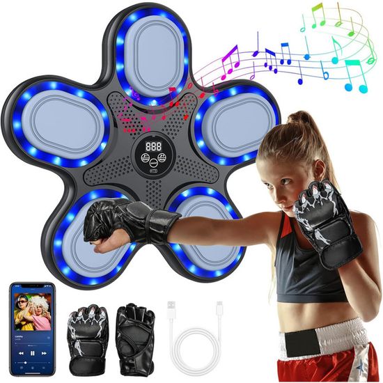 ROCKY&CHAO Machine De Boxe Musicale Murale LED - Bluetooth, 3 Modes, Niveaux De Difficulté, Avec Gants