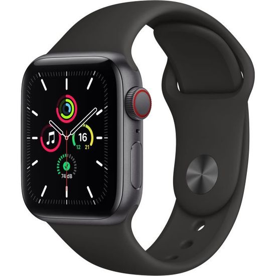 Apple Watch SE GPS + Cellular, 40mm Boîtier en Aluminium Gris Sidéral avec Bracelet Sport Noir