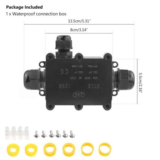 Connecteur De Câble étanche IP68 - Boîte De Jonction Extérieure 2-3 Broches, Noir