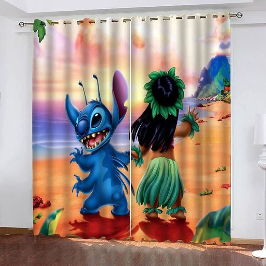 Rideau 140x160cm Occultant Lilo & Stitch - Anime 3D Impression Rideaux  Salon d'enfants 2 Pièces Thermique Isolant Anti Froid Polyester Rideaux De