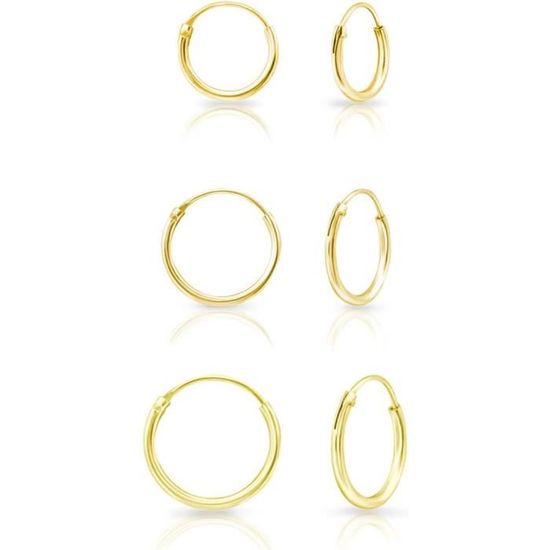 JeweBella 3 Paires Boucles d'Oreilles Femme Argent 925 Plaqué Or