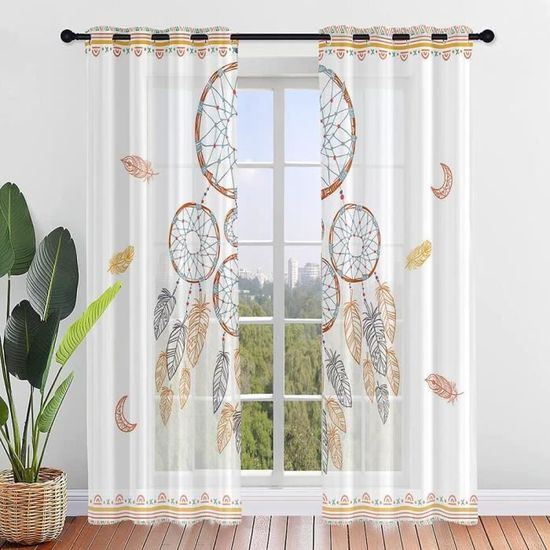 Hiseng Lot de 2 Rideaux Voilage à Oeillets, Noël Coloré Semi-Transparent Effet Voile Décoration de Fenêtre Salle de Bain Chambre Salon Cuisine, Tulle 2 Panneaux (140x160cm,Sapin Noël