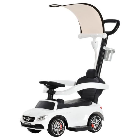 HOMCOM Porteur enfant voiture rétro avec klaxon et coffre - voiture  dandineuse - 4 roues PU lumineuses LED - métal PP noir pas cher 