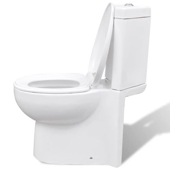 WC Angle En Céramique Blanc - Dimensions 37x68x78 Cm, Chasse Double 3/6 Litres, Siège à Fermeture Douce - Pour Salle De Bains Compacte