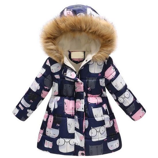 Manteau Fille Longue Doudoune Hiver - Parka Matelassé Chaud Avec Capuche Fourrure, Violet, Taille 7-8 Ans