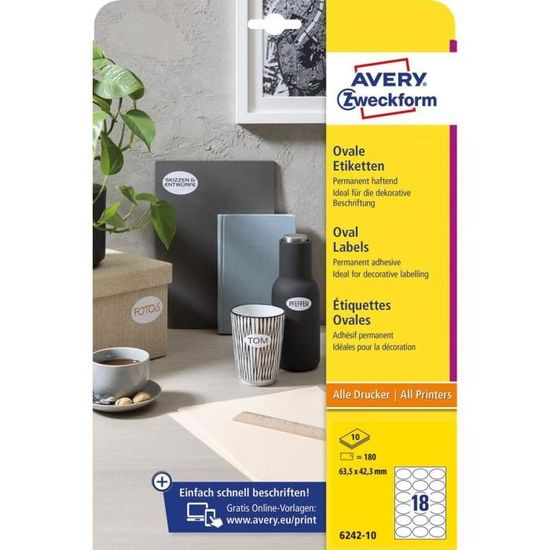 AVERY Zweckform 6252REV-10 – 200 Étiquettes Carrées Amovibles 45x45 Mm, QR Code & Impression Parfaite, Sans Résidu, 10 Feuilles A4, Idéal Maison, Bureau & Produits