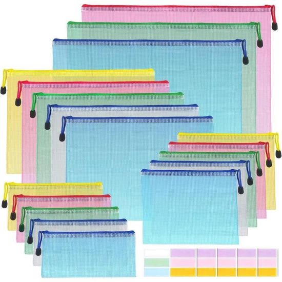 OFFCUP Lot De 15 Porte-documents A4 + A5 + A6 Avec Fermeture