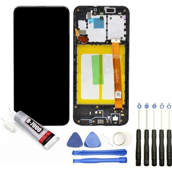 Vitre tactile + Ecran LCD sur châssis compatible avec Samsung Galaxy A20e SM-A202F Noir 5.8" + Kit outils + Colle B7000 Offerte