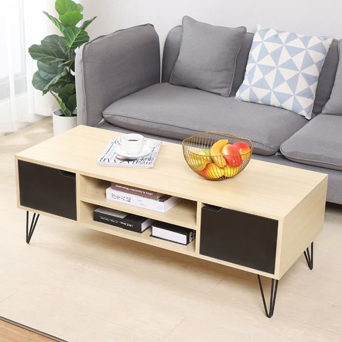MIXMEST@ Meuble TV EFFIE scandinave bois Chêne et Noir (Pied de Fer)