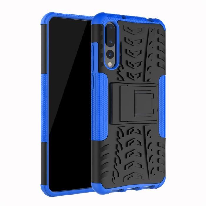 Coque Huawei P20 Pro Etui Double Couche Pare Chocs Antichoc TPU Silicone Housse avec Fonction de Support Amélioré - Bleu