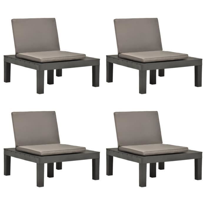 Lot de Chaises de salon de jardin Chaises d'extérieur et coussins 4pc Plastique Anthracite