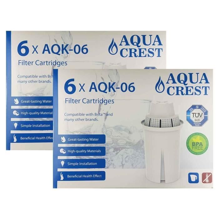 Pack x 12 Cartouches filtrantes Aquacrest AQK06 pour Brita Classic. 24 Mois de Filtration Remplace: Brita Classic, Laica MultiFlux,