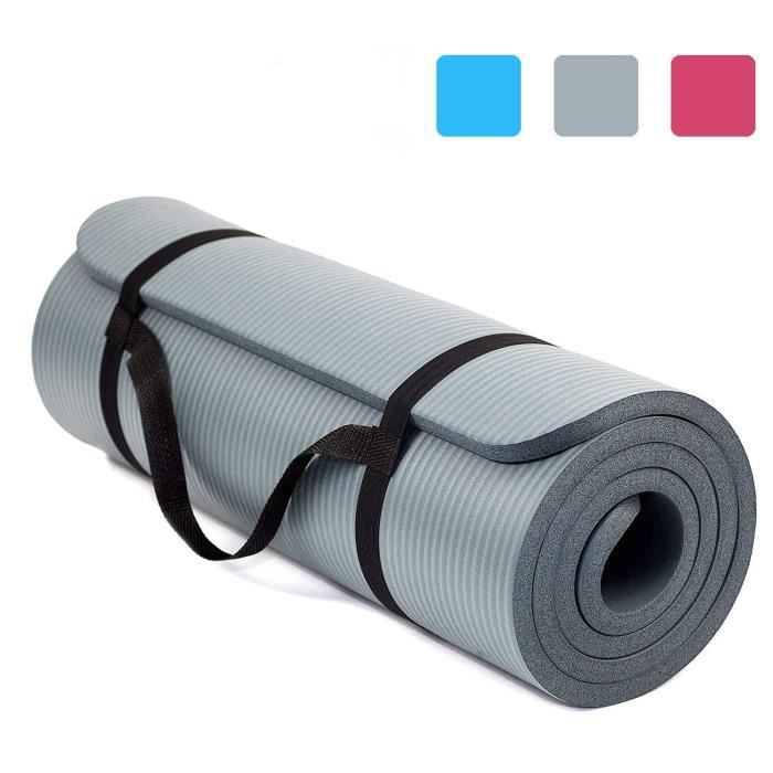 Tapis de Yoga et Fitness, Extra Epais 10 mm / 15 mm, 180 x 60 cm, Parfait pour des Exercices au Sol, Le Camping, Le Gym, Gris