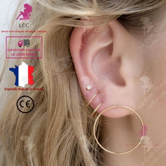 LCC Boucle d'oreilles or femme 3 paires bijoux cadeau fantaisie anniversaire fête léger aluminium petit qui pend fille belles A63064