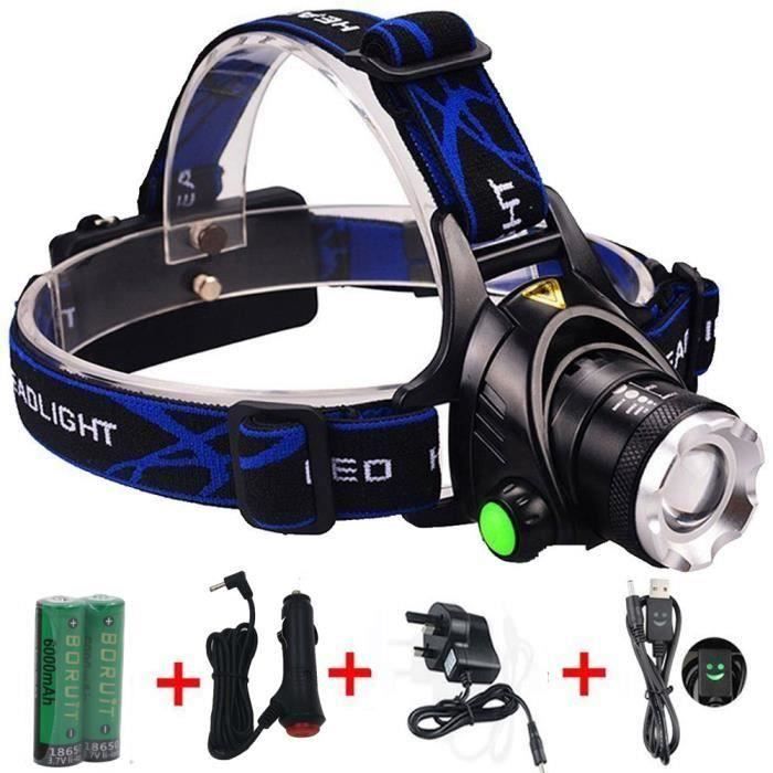 Lampe Frontale Zoom 1800 Lumens Headlight avec Lampe de Poche et Chargeurs pour Cyclisme,Camping,Randonne,Chasse de Nuit,Sport et Lo