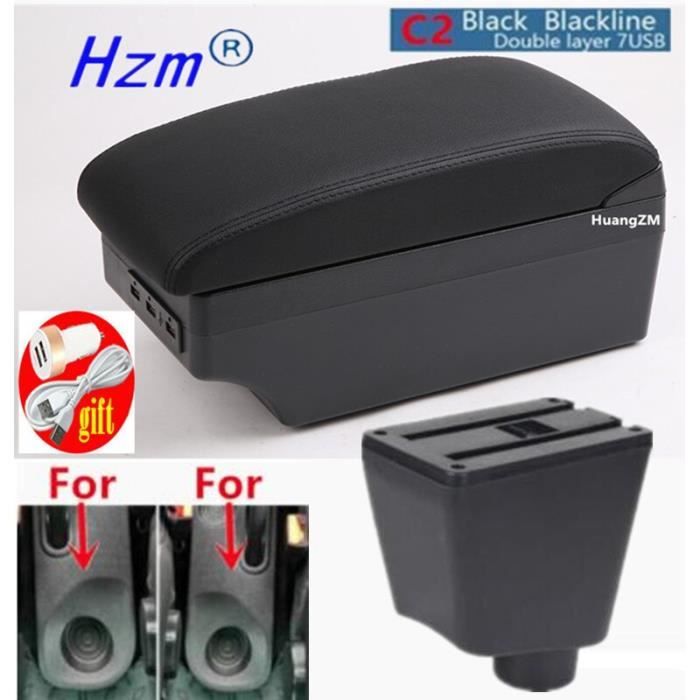 C2 Black Line 7USB - Accoudoir Central de voiture, boîte de rangement, pour Renault Clio 4, Clio 3, Clio 2, C