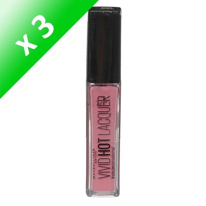 MAYBELLINE Rouge à lèvres Liquide Couleur Sensationnel Vivid Hot Lacqué Ombre 66 Trop Mignon Nu (Lot de 3)
